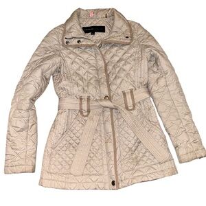 Andrew Marc New York Womens Size XS Light Jacket Quilted Full Zip Tie Coat Tan